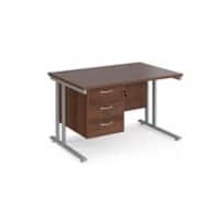 Rectangular Straight Desk with Cantilever Legs Walnut Wood Silver Maestro 25 1200 x 800 x 725mm 3 Drawer Pedestal