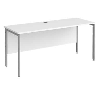 Rectangular Straight Desk White Wood H-Frame Legs Silver Maestro 25 1600 x 600 x 725mm