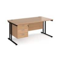 Rectangular Straight Desk with Cantilever Legs Beech Wood Black Maestro 25 1600 x 800 x 725mm 3 Drawer Pedestal