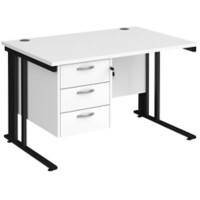 Rectangular Straight Desk White Wood Cable Managed Legs Black Maestro 25 1200 x 800 x 725mm 3 Drawer Pedestal