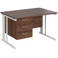 Rectangular Straight Desk Walnut Wood Cable Managed Legs White Maestro 25 1200 x 800 x 725mm 3 Drawer Pedestal