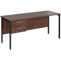 Rectangular Straight Desk Walnut Wood H-Frame Legs Black Maestro 25 1600 x 600 x 725mm 2 Drawer Pedestal