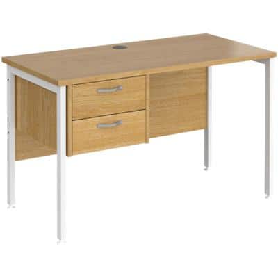 Rectangular Straight Desk Oak Wood H-Frame Legs White Maestro 25 1200 x 600 x 725mm 2 Drawer Pedestal