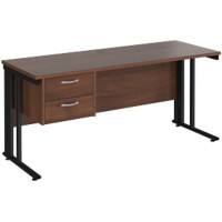 Rectangular Straight Desk Walnut Wood Cable Managed Legs Black Maestro 25 1600 x 600 x 725mm 2 Drawer Pedestal