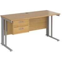 Rectangular Straight Desk Oak Wood Cable Managed Legs Silver Maestro 25 1400 x 600 x 725mm 2 Drawer Pedestal