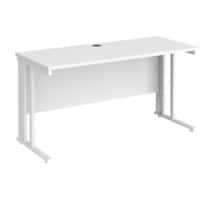 Rectangular Straight Desk White Wood Cable Managed Legs White Maestro 25 1400 x 600 x 725mm