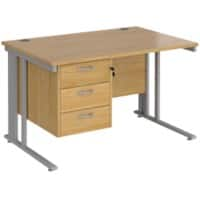 Rectangular Straight Desk Oak Wood Cantilever Legs Silver Maestro 25 1200 x 800 x 725mm 3 Drawer Pedestal