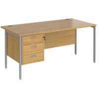 Rectangular Straight Desk Oak Wood H-Frame Legs Silver Maestro 25 1600 x 800 x 725mm 3 Drawer Pedestal