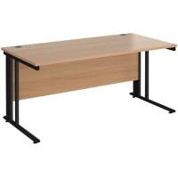 Rectangular Straight Desk Beech Wood Cable Managed Legs Black Maestro 25 1600 x 800 x 725mm