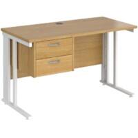 Rectangular Straight Desk Oak Wood Cable Managed Legs White Maestro 25 1200 x 600 x 725mm 2 Drawer Pedestal