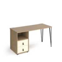 Rectangular Hairpin Desk Kendal Oak, White Drawers Wood/Metal Hairpin Legs Black Tikal 1400 x 600 x 730mm