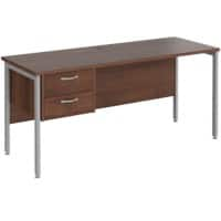 Rectangular Straight Desk Walnut Wood H-Frame Legs Silver Maestro 25 1600 x 600 x 725mm 2 Drawer Pedestal