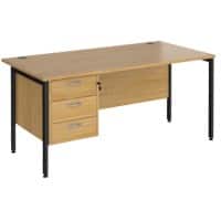 Rectangular Straight Desk Oak Wood H-Frame Legs Black Maestro 25 1600 x 800 x 725mm 3 Drawer Pedestal
