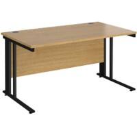 Rectangular Straight Desk Oak Wood Cable Managed Legs Black Maestro 25 1400 x 800 x 725mm