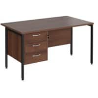 Rectangular Straight Desk Walnut Wood H-Frame Legs Black Maestro 25 1400 x 800 x 725mm 3 Drawer Pedestal