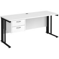 Rectangular Straight Desk White Wood Cable Managed Legs Black Maestro 25 1600 x 600 x 725mm 2 Drawer Pedestal