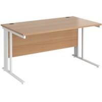 Rectangular Straight Desk Beech Wood Cable Managed Legs White Maestro 25 1400 x 800 x 725mm