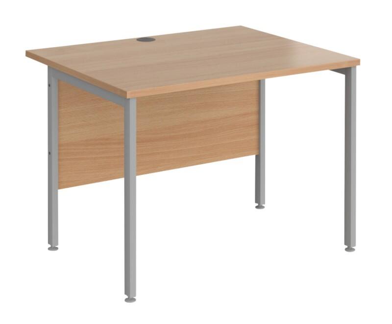 Rectangular Straight Desk Beech Wood H-Frame Legs Silver Maestro 25 1000 x 800 x 725mm