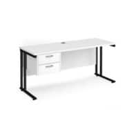 Rectangular Straight Desk with Cantilever Legs White Wood Black Maestro 25 1600 x 600 x 725mm 2 Drawer Pedestal