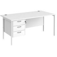 Rectangular Straight Desk White Wood H-Frame Legs White Maestro 25 1600 x 800 x 725mm 3 Drawer Pedestal