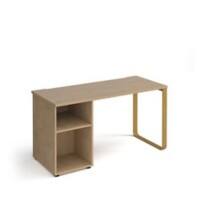Rectangular Sleigh Frame Desk With Support Pedestal Kendal Oak Wood/Metal Sleigh Legs Brass Cairo 1400 x 600 x 730mm