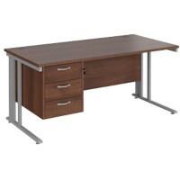 Rectangular Straight Desk Walnut Wood Cable Managed Legs Silver Maestro 25 1600 x 800 x 725mm 3 Drawer Pedestal