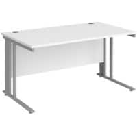 Rectangular Straight Desk White Wood Cable Managed Legs Silver Maestro 25 1400 x 800 x 725mm