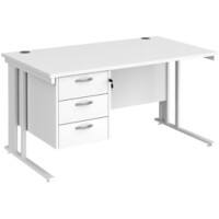 Rectangular Straight Desk White Wood Cable Managed Legs White Maestro 25 1400 x 800 x 725mm 3 Drawer Pedestal