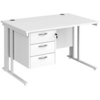 Rectangular Straight Desk White Wood Cable Managed Legs White Maestro 25 1200 x 800 x 725mm 3 Drawer Pedestal