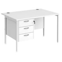 Rectangular Straight Desk White Wood H-Frame Legs White Maestro 25 1200 x 800 x 725mm 3 Drawer Pedestal