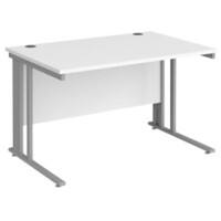 Rectangular Straight Desk White Wood Cable Managed Legs Silver Maestro 25 1200 x 800 x 725mm