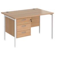 Rectangular Straight Desk Beech Wood H-Frame Legs White Maestro 25 1200 x 800 x 725mm 3 Drawer Pedestal