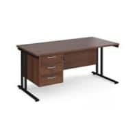 Rectangular Straight Desk Walnut Wood Cantilever Legs Black Maestro 25 1600 x 800 x 725mm 3 Drawer Pedestal