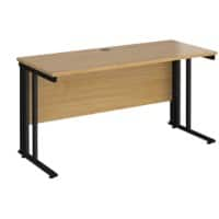 Rectangular Straight Desk Oak Wood Cable Managed Legs Black Maestro 25 1400 x 600 x 725mm