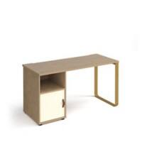 Rectangular Sleigh Frame Desk White Wood, Metal Sleigh Legs Brass Cairo 1400 x 600 x 730mm With cupboard