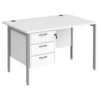 Rectangular Straight Desk White Wood H-Frame Legs Silver Maestro 25 1200 x 800 x 725mm 3 Drawer Pedestal