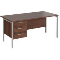 Rectangular Straight Desk Walnut Wood H-Frame Legs Silver Maestro 25 1600 x 800 x 725mm 3 Drawer Pedestal