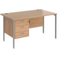 Rectangular Straight Desk Beech Wood H-Frame Legs Silver Maestro 25 1400 x 800 x 725mm 3 Drawer Pedestal