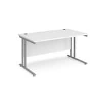 Rectangular Straight Desk with Cantilever Legs White Wood Silver Maestro 25 1400 x 800 x 725mm