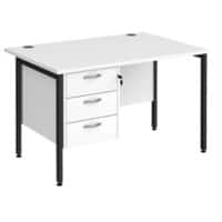 Rectangular Straight Desk White Wood H-Frame Legs Black Maestro 25 1200 x 800 x 725mm 3 Drawer Pedestal