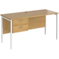 Rectangular Straight Desk Oak Wood H-Frame Legs White Maestro 25 1400 x 600 x 725mm 2 Drawer Pedestal