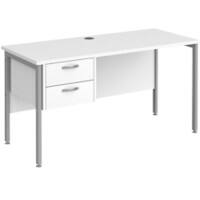 Rectangular Straight Desk White Wood H-Frame Legs Silver Maestro 25 1400 x 600 x 725mm 2 Drawer Pedestal