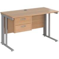 Rectangular Straight Desk Beech Wood Cable Managed Legs Silver Maestro 25 1200 x 600 x 725mm 2 Drawer Pedestal