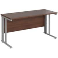 Rectangular Straight Desk Walnut Wood Cable Managed Legs Silver Maestro 25 1400 x 600 x 725mm