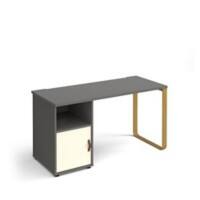 Rectangular Sleigh Frame Desk Onyx Grey Wood/Metal Sleigh Legs Brass Cairo 1400 x 600 x 730mm With cupboard