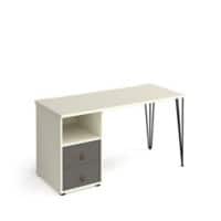 Rectangular Hairpin Desk White, Onyx Grey Drawers Wood/Metal Hairpin Legs Black Tikal 1400 x 600 x 730mm