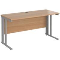 Rectangular Straight Desk Beech Wood Cable Managed Legs Silver Maestro 25 1400 x 600 x 725mm