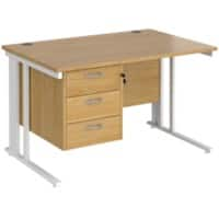 Rectangular Straight Desk Oak Wood Cable Managed Legs White Maestro 25 1200 x 800 x 725mm 3 Drawer Pedestal