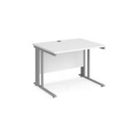 Rectangular Straight Desk White Wood Cable Managed Legs Silver Maestro 25 1000 x 800 x 725mm