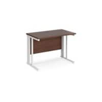 Rectangular Straight Desk Walnut Wood Cable Managed Legs White Maestro 25 1000 x 600 x 725mm